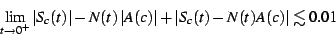 \begin{displaymath}
\lim_{t\rightarrow0^{+}}\left\vert S_{c}(t)\right\vert-N(t)\...
...right\vert+\left\vert S_{c}(t)-N(t)A(c)\right\vert\lesssim0.01
\end{displaymath}